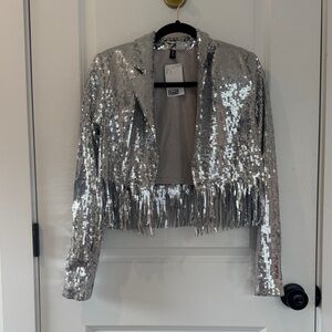 H&M Silver Sequin Fringe Blazer